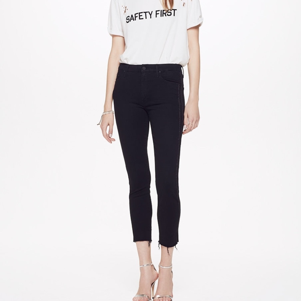Mother High-Waisted ‘Looker Ankle Fray’ in Guilty Party Racer